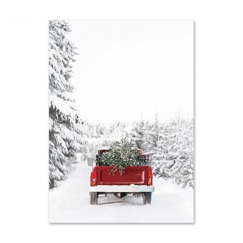 Christmas Deer Snowscape Canvas Poster Art Prints Hazelnut Wood Wall Paintings Christmas Wall Posters Living Room Decor Gift