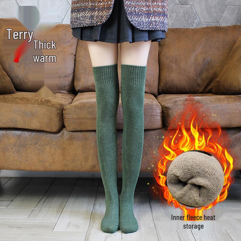 Women's Warm Fleece-Lined Over-the-Knee Socks - Thick, Non-Slip, Autumn & Winter Styles