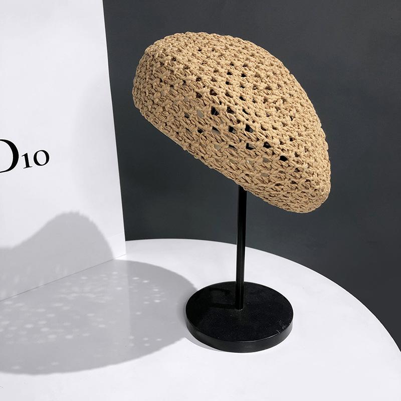 Lace Knit Bohemian Beret - Breathable Summer Pumpkin Hat for Women Unisex Artistic Travel Cap