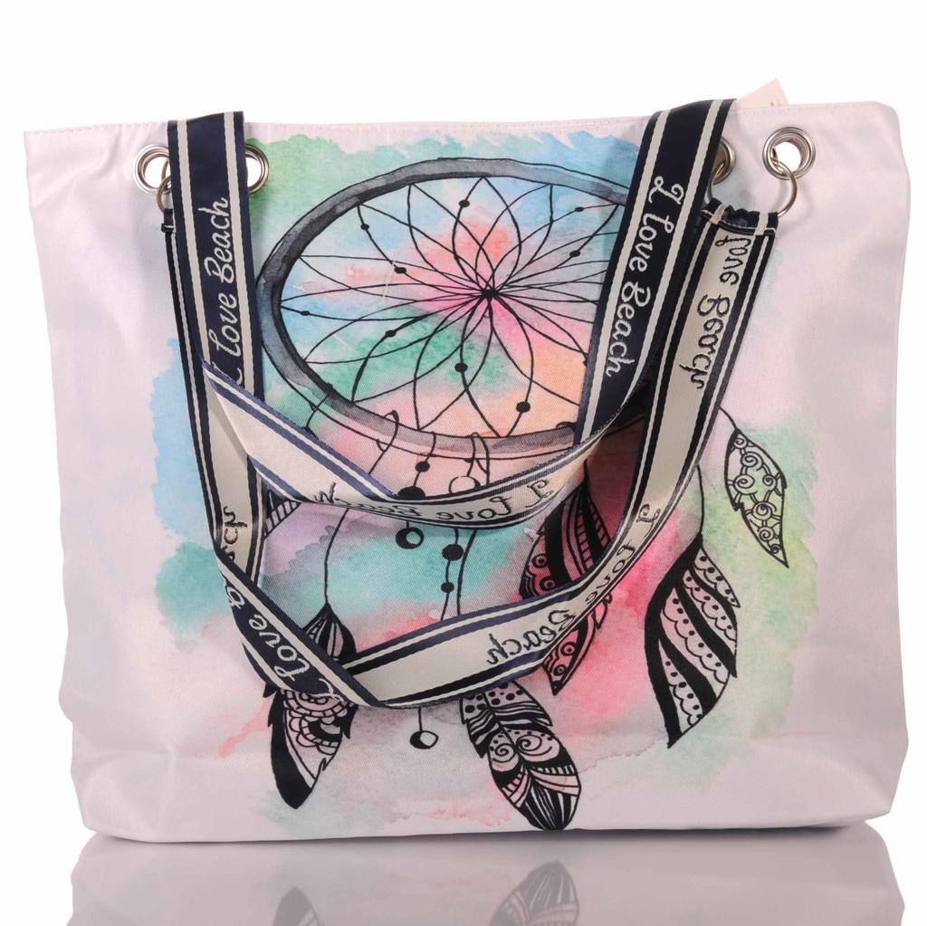 Strandtasche mit Traumfänger im bunten Boho Design