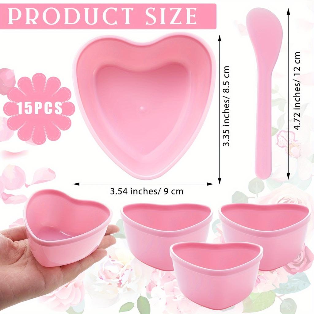 Set da 6 ciotole per mescolare maschere viso a forma di cuore rosa con spatola, strumento in plastica per la cura della pelle fai-da-te, adatto per la famiglia e il salone