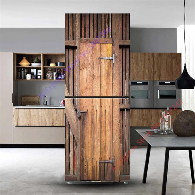 

3D дерев яна наклейка на холодильник Вінілова наклейка на холодильник Кришка дверей Повні самоклеючі шпалери Декоративна плівка для морозильника Спеціальна наклейка 60x180cm(1pcs)