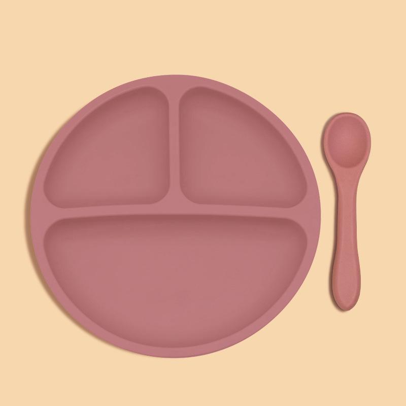 Silikonový přísavný dětský talíř a lžička se sadou s dělenými přihrádkami