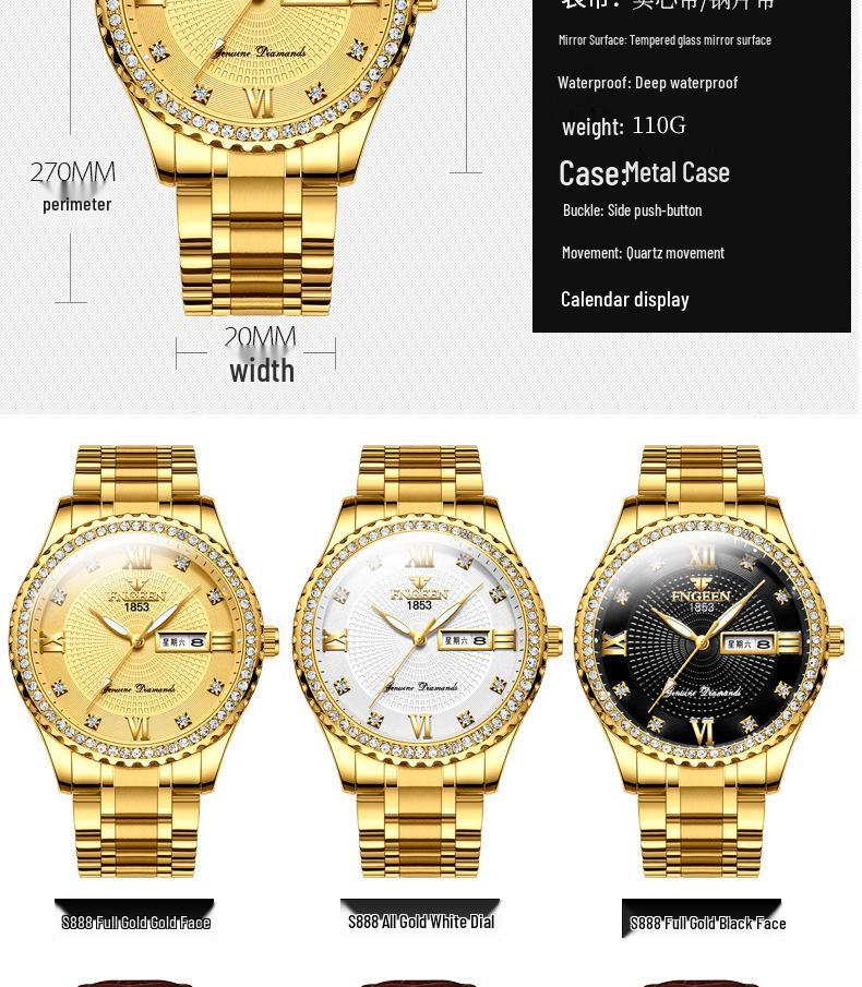 Influencer Brand Men's Tycoon Gold Luminous Waterproof Steel Watch