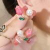 Korean Light Luxury Pink Tulip Imitation Pearl Stud Earrings For Women Two Ways To Wear Ear Studs for Girls Daily Party Jewelry