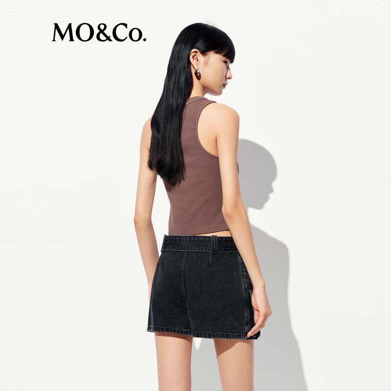 MO&Co. Women's Studded Letter Distressed Slim Fit Tank Top