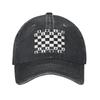 Chess Board Black and White Grid Checkered Washed Denim Cap Casual Baseball Caps Adjustable Hat Summer Unisex Baseball Hats