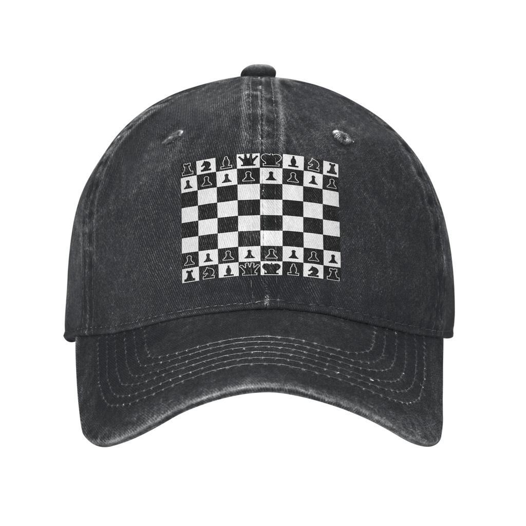 Chess Board Black and White Grid Checkered Washed Denim Cap Casual Baseball Caps Adjustable Hat Summer Unisex Baseball Hats