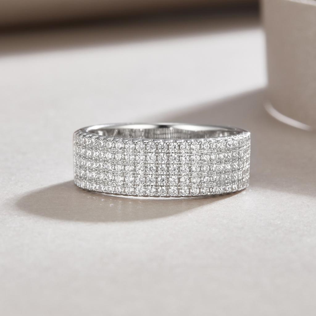 5 Reihen Ringe Damen Leichter Luxus Premium S925 Silber Moissanite Ring