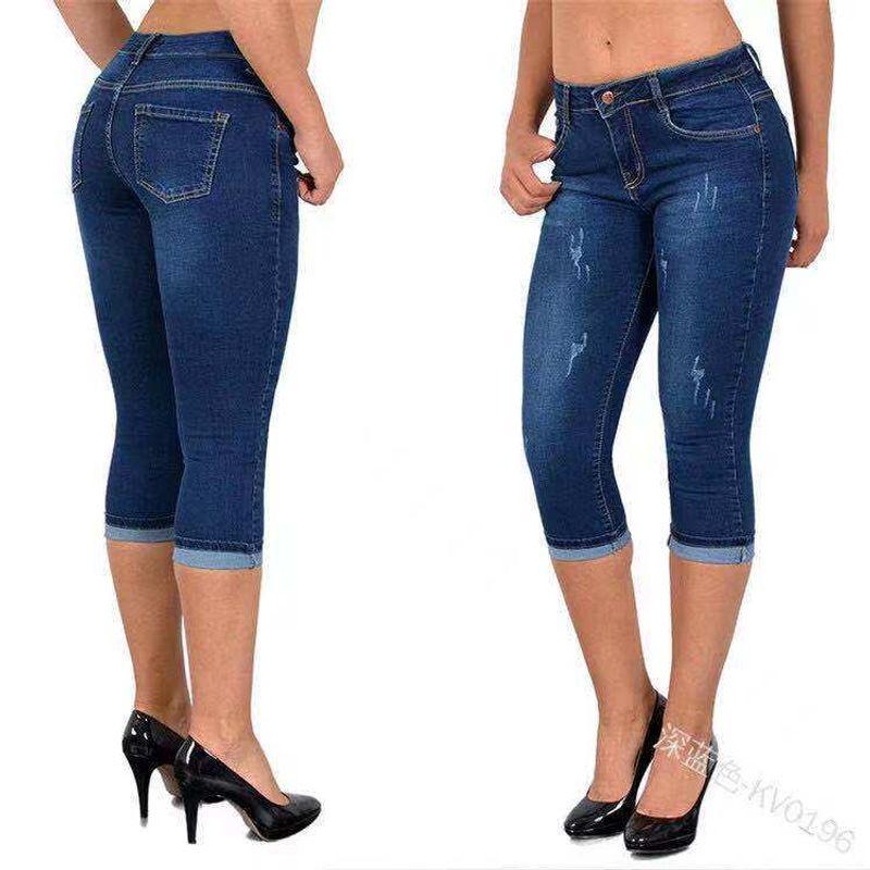 European Slim-Fit Slimming and Simple Casual Cropped Pants Deep Blue S