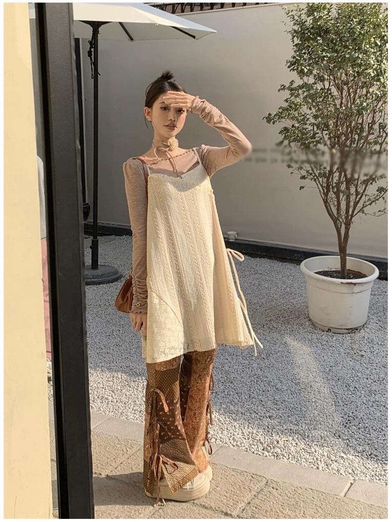 Women's Niche Lace Camisole Dress, Spring 2026 - New Slimming A-line Mini Skirt with Drawstring for Layering and Style.