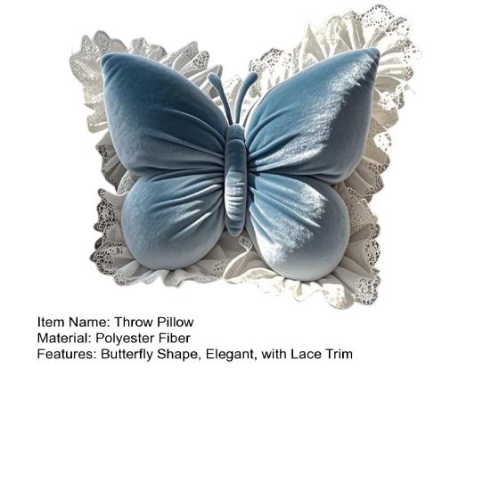 Butterfly Throw Pillow Decorative Butterfly Pillow with Lace Trim Elegant Soft Butterfly Cushion for Office Chair Sofa Couch Bed
