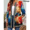 Women Ethnic Style Jacket Floral Print Cardigan Outwear Vintage Plus Size Ribbon Webbing Tribal Pattern Print