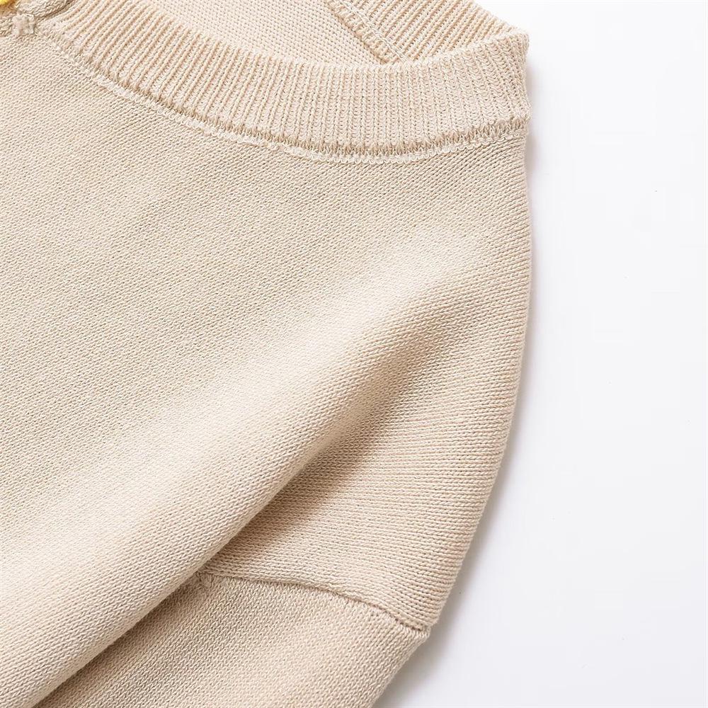 Women's Spring 2025 Round Neck Single-Breasted Color Block Patchwork Knit Top