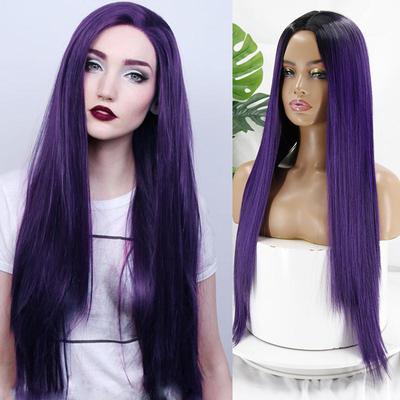 Synthetisch Vezel Lang Steil Haar Zonder Pony Bruin Blond Paars Dames Lang Steil Haarstuk Geschikt voor Dagelijks Gebruik