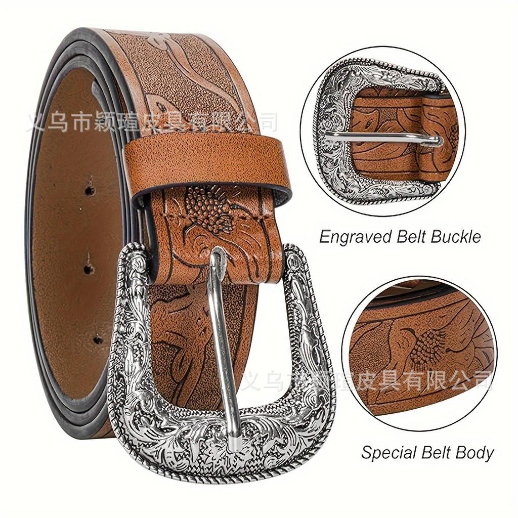 Men's and Women's Retro Embossed Belt Tangcao Pin Buckle with Suit Jeans Belt