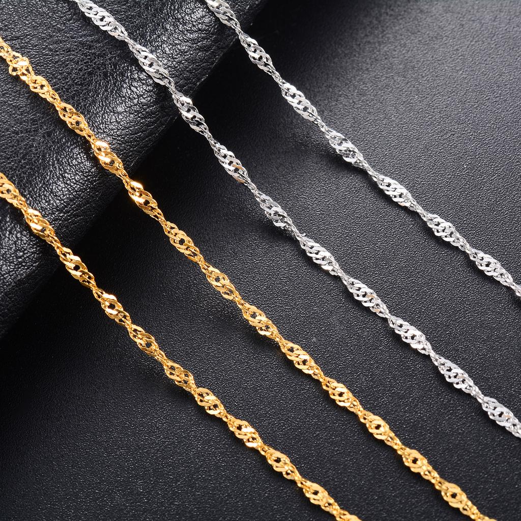 Dainty 2mm Stainless Steel Link Water Wave Chain Thin Necklace for Women Men Copper/Gold Color Neck Choker Collar Metal Jewelry