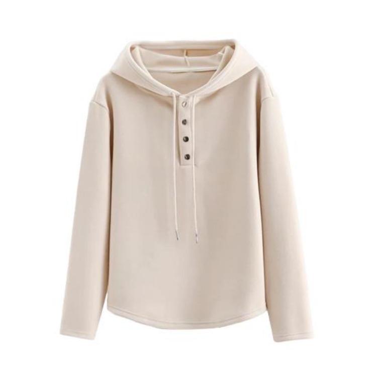 

Fall Casual Loose Fit Women Hoodie Long Sleeve Button Up Drawstring Hooded Sweatshirt Thin Pullover Top M абрикосовый