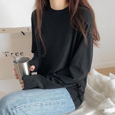 T-shirt da donna a maniche lunghe, multicolore, larga, stile college coreano, per primavera/autunno 2025, girocollo, trendy, base layer.