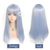 Grey Blue Long Straight Hair Synthetic Wig Female Daily Lolita Wig Straight Bangs Grey Blue Fluffy Long Straight Wig