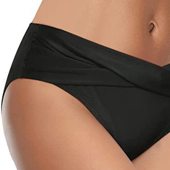 Women Bikini Briefs Mid-rise Breathable Elastic Swim Trunks Sexy Ruffle Design Quick Drying Swimwear Trunks