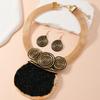Gorgeous geometric crystal raw stone pendant choker necklace & earring set for women