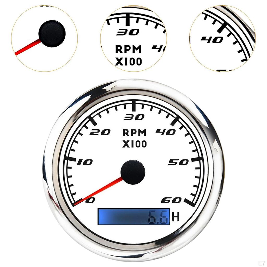 Digital Tach Hour Meter Universal RPM Gauge for 12V/24V Auto Boat Truck