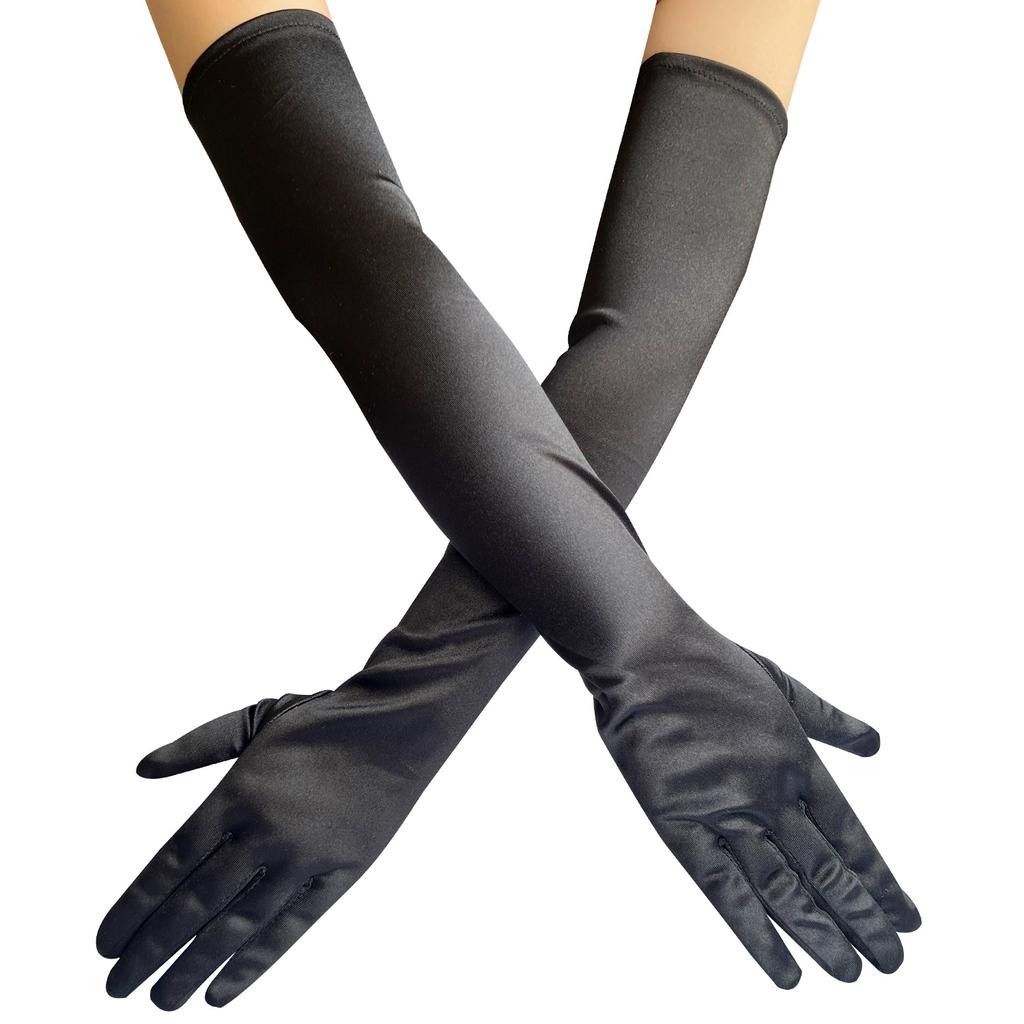New Women Satin Elastic Full Finger Party Gloves Students Solid Bridal Wedding Dress Long Mittens Outdoor Dance Dress Up Gloves