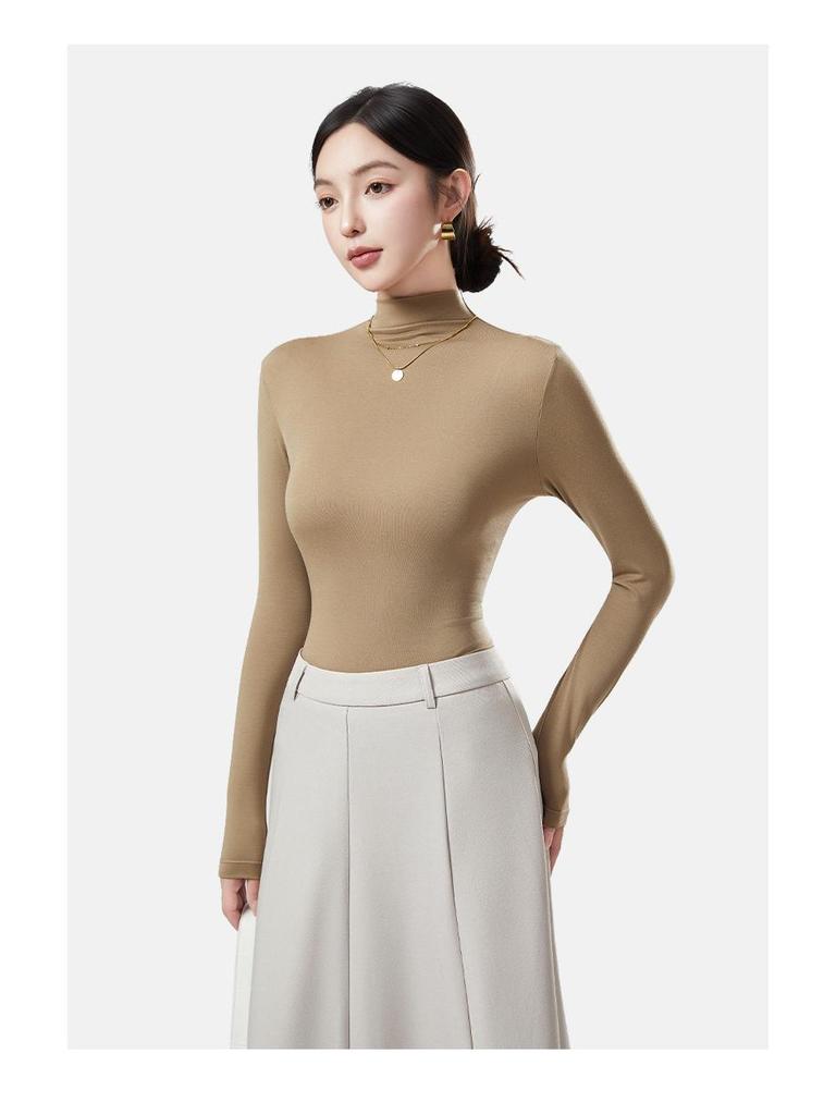 Dámské antibakteriální tričko s dlouhým rukávem a rolákem slim fit na podzim-zimu