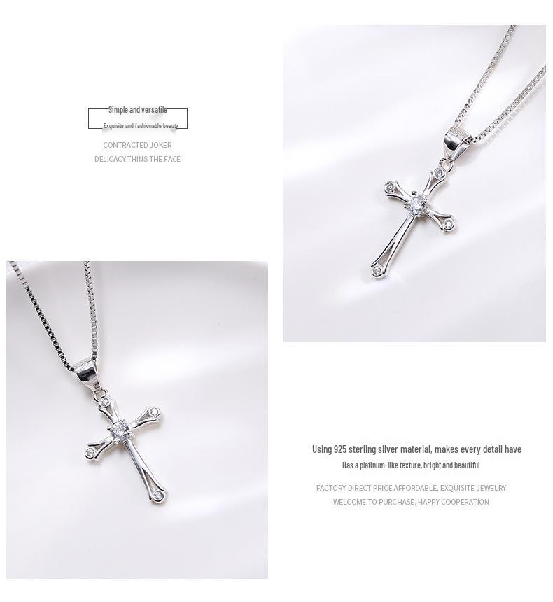 Wanying S925 Sterling Silver Cross Pendant for Women - European & American Fashion Celebrity Inspired Jewelry