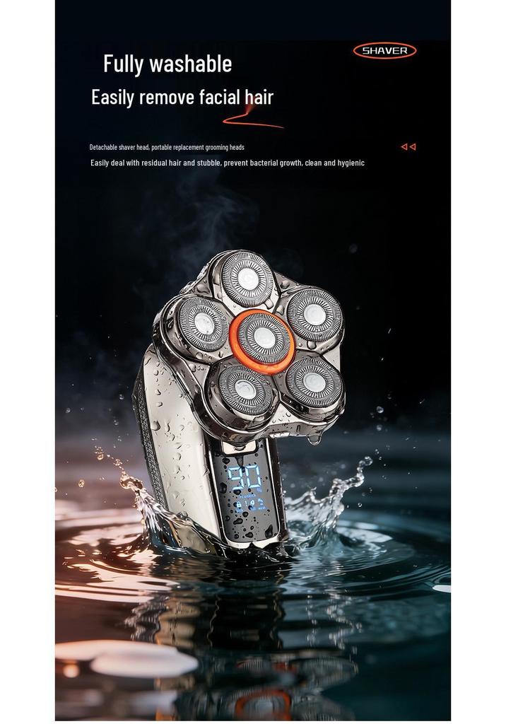 Smart TYPE-C Washable Six-Blade Electric Shaver with Digital Display