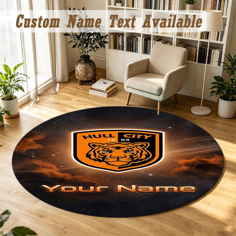 Round Rug Custom NameHull City Pattern Non Slip Carpet Home Floor Decor