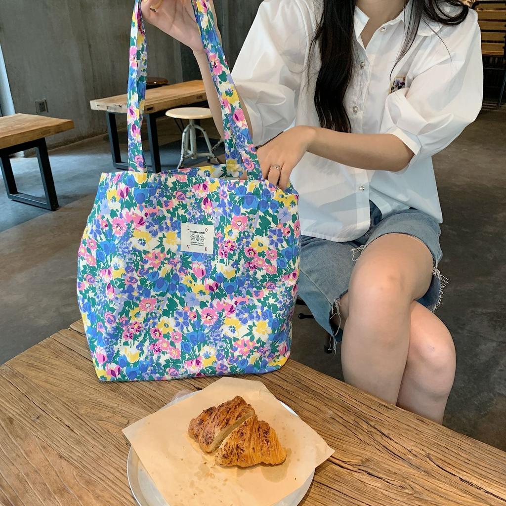 Retro Floral Women's Canvas Shoulder Bag High Capacity Girls Student Book Tote Handbag Cute Flower Female Reusable Shopping Bags