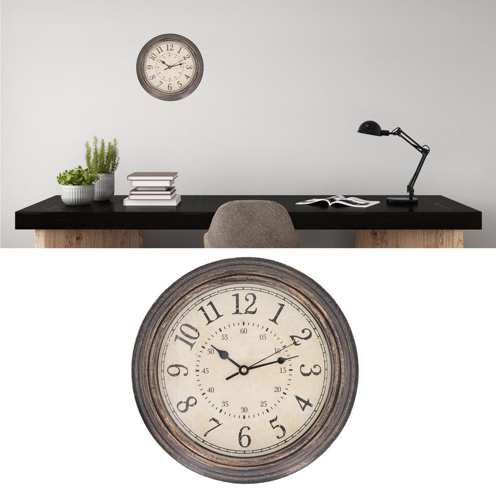 Vintage Wall Clock Silent Quartz Movement Round Decorative Retro Hanging Clock for Living Room Bedroom 12 Inch