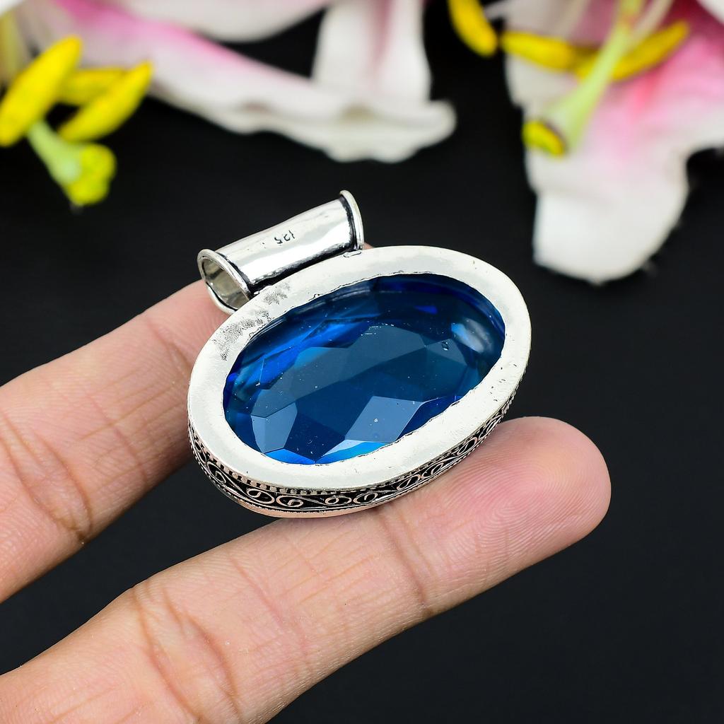 Tanzanite Quartz Gemstone Handmade 925 Steling Silver Jewelry Pendant 1.38" KG-327
