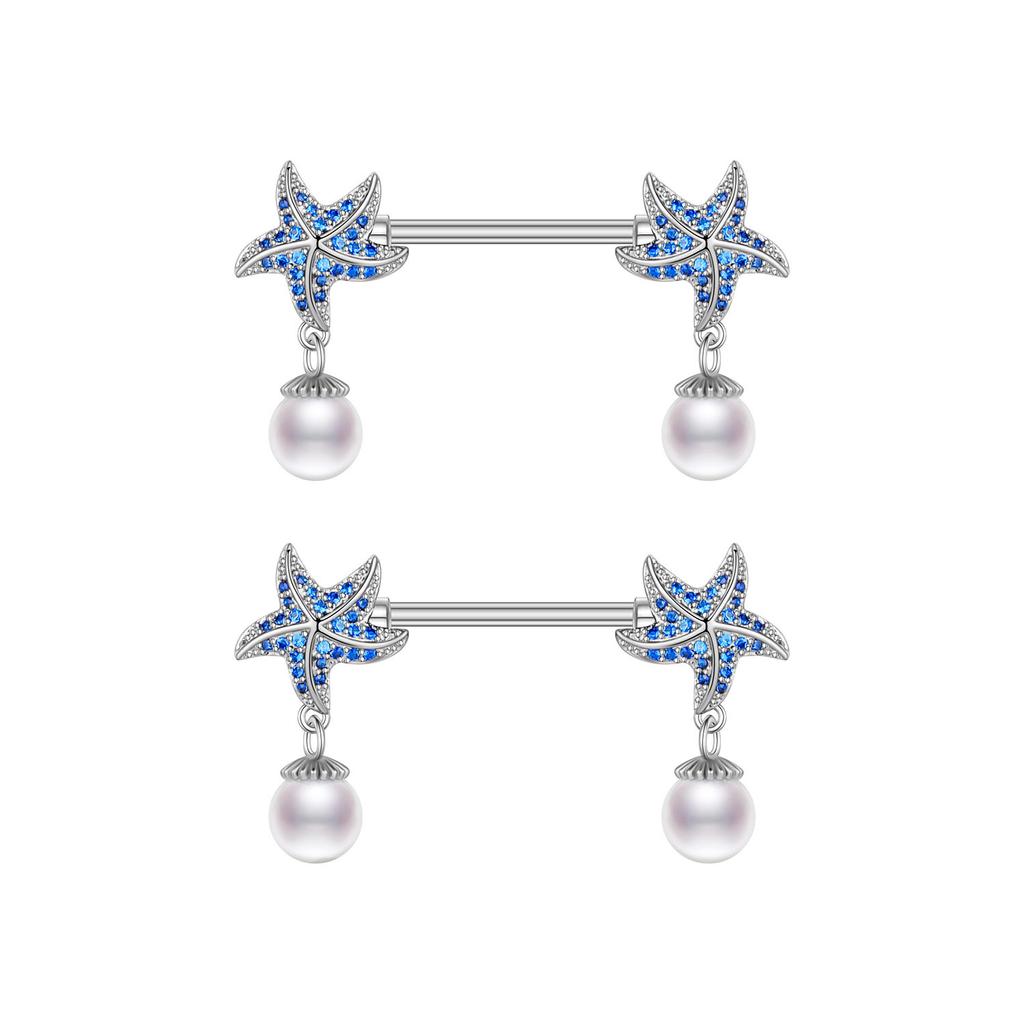 2pcs Steel Dangled Zircon Nipple Piercing Sexy Breast Cover for Women Fashion Starfish Moon Heart Shield Bar Barbell Nipple Ring