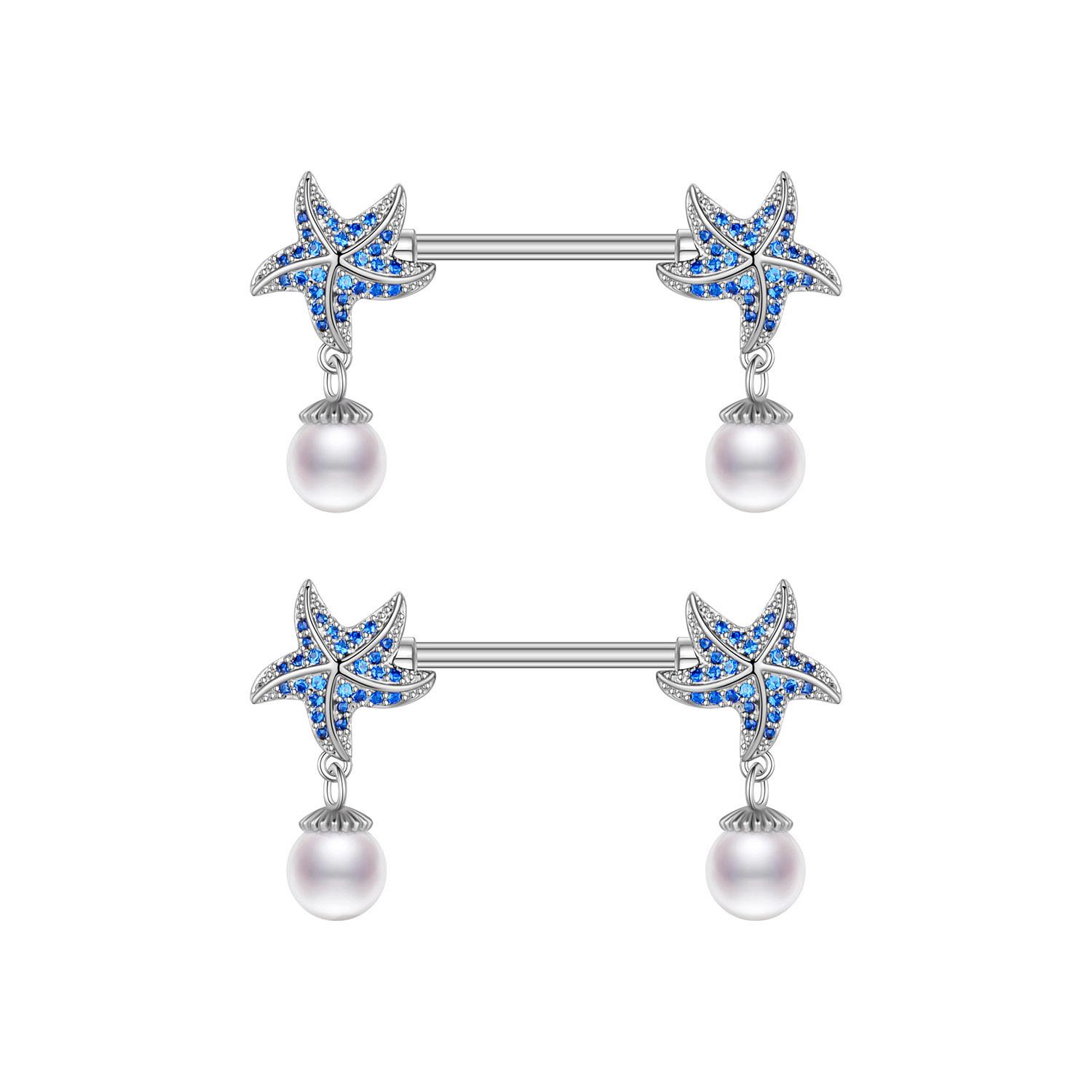 

2 шт., стальной циркониевый пирсинг для сосков, сексуальный чехол для груди для женщин, модная морская звезда, луна, сердце, щит, штанга, кольцо для сосков