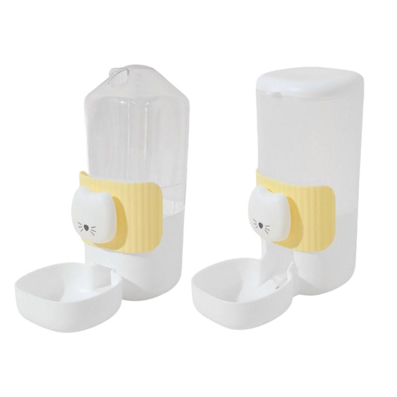 2PCS Cage Mounted Automatic Pet Food Water Dispenser with Cartoon Cats Design Easy Installation For Home Feeding Supply
