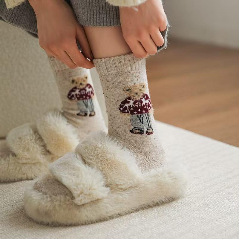 Women's Cute Bear Socks - Winter Thermal Mid-Calf Socks, Fall/Winter Cute Socks