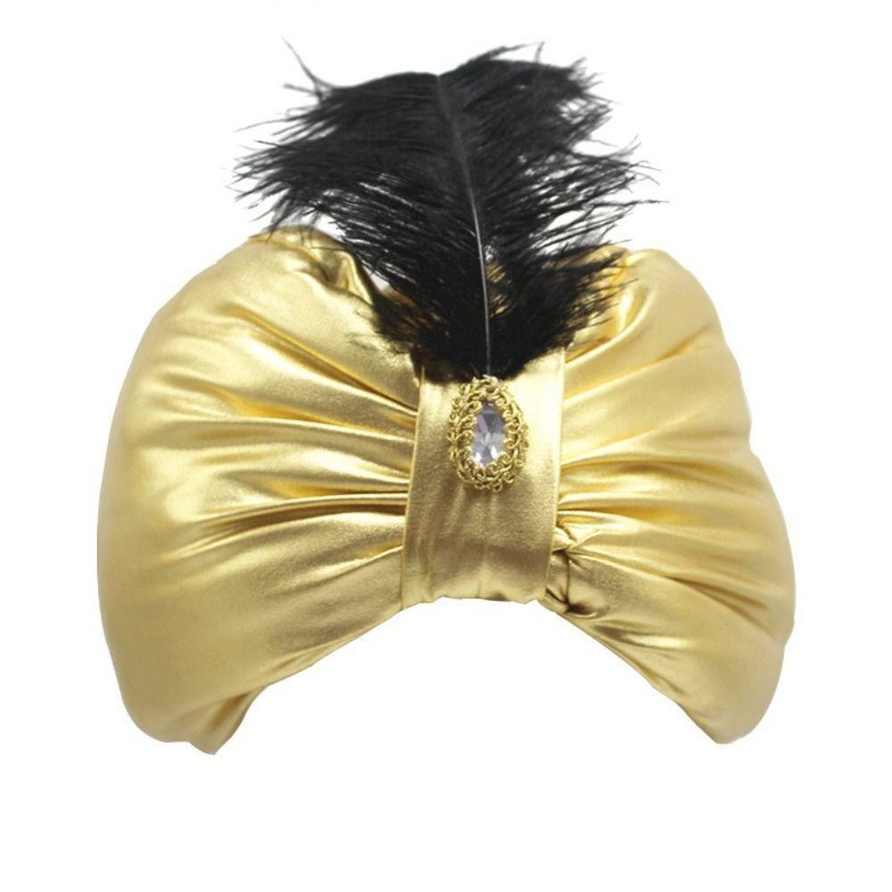 Ethnic Hat Dress Up Arab Pleated Turban Arabian Hats Ethnic Indian Pleated Cap Gold Cosplay Sultan Costume Headwear Unisex