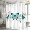 Elegant Butterfly & Floral Shower Curtain - Teal, Black, White On Light Gray, Whimsical Nature Design, Polyester, 12 Hooks