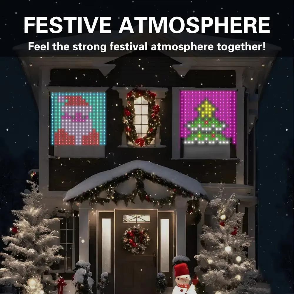 Smart LED Curtain Lights with Remote Control Musical Rhythm APP DIY Color Text and Pattern Window Hanging String for Home Decor