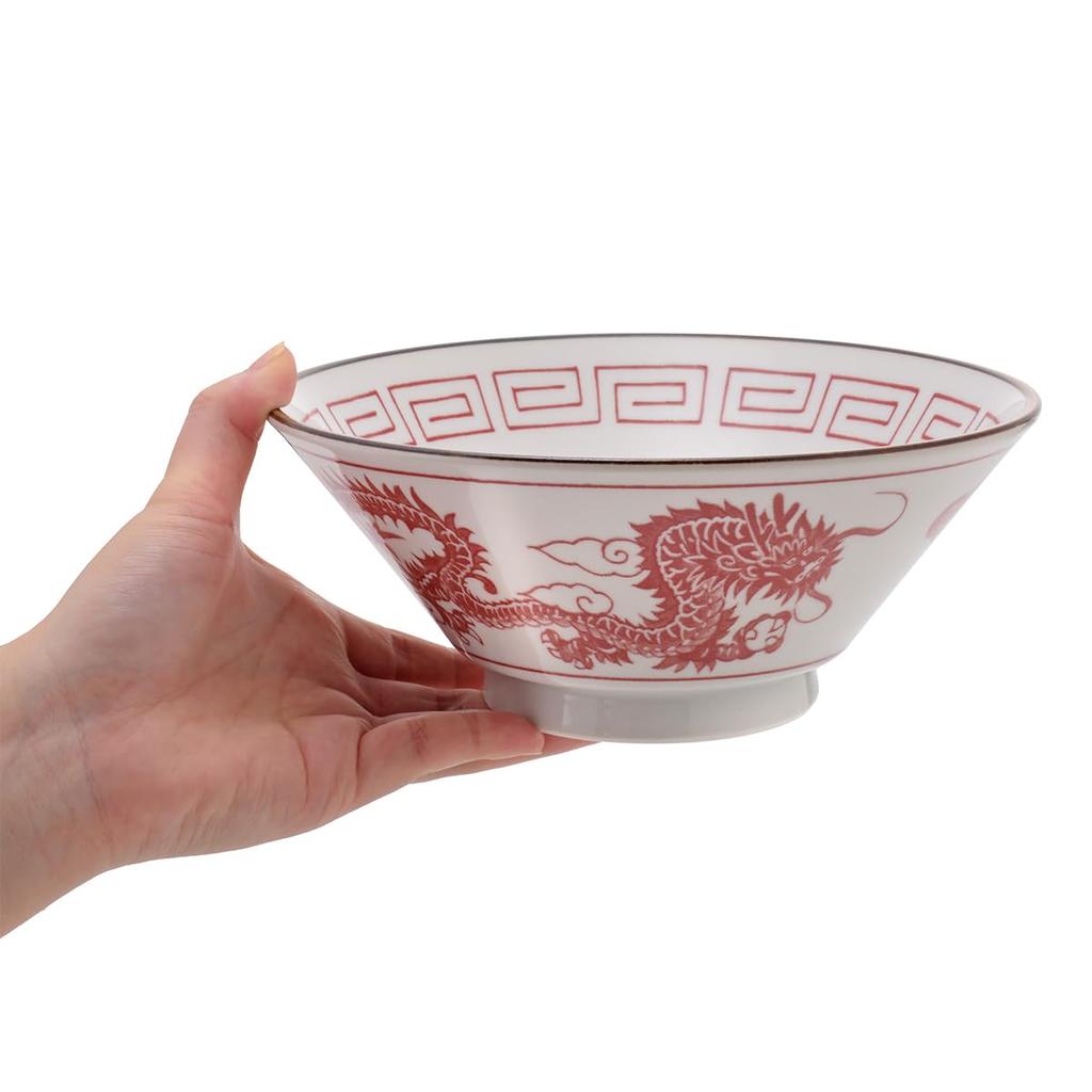 Marusankondo Ramen Bowl Retro Ramen Bowl Tableware Dragon Mino Ware Lightweight Retro Ramen Bowl (Red)