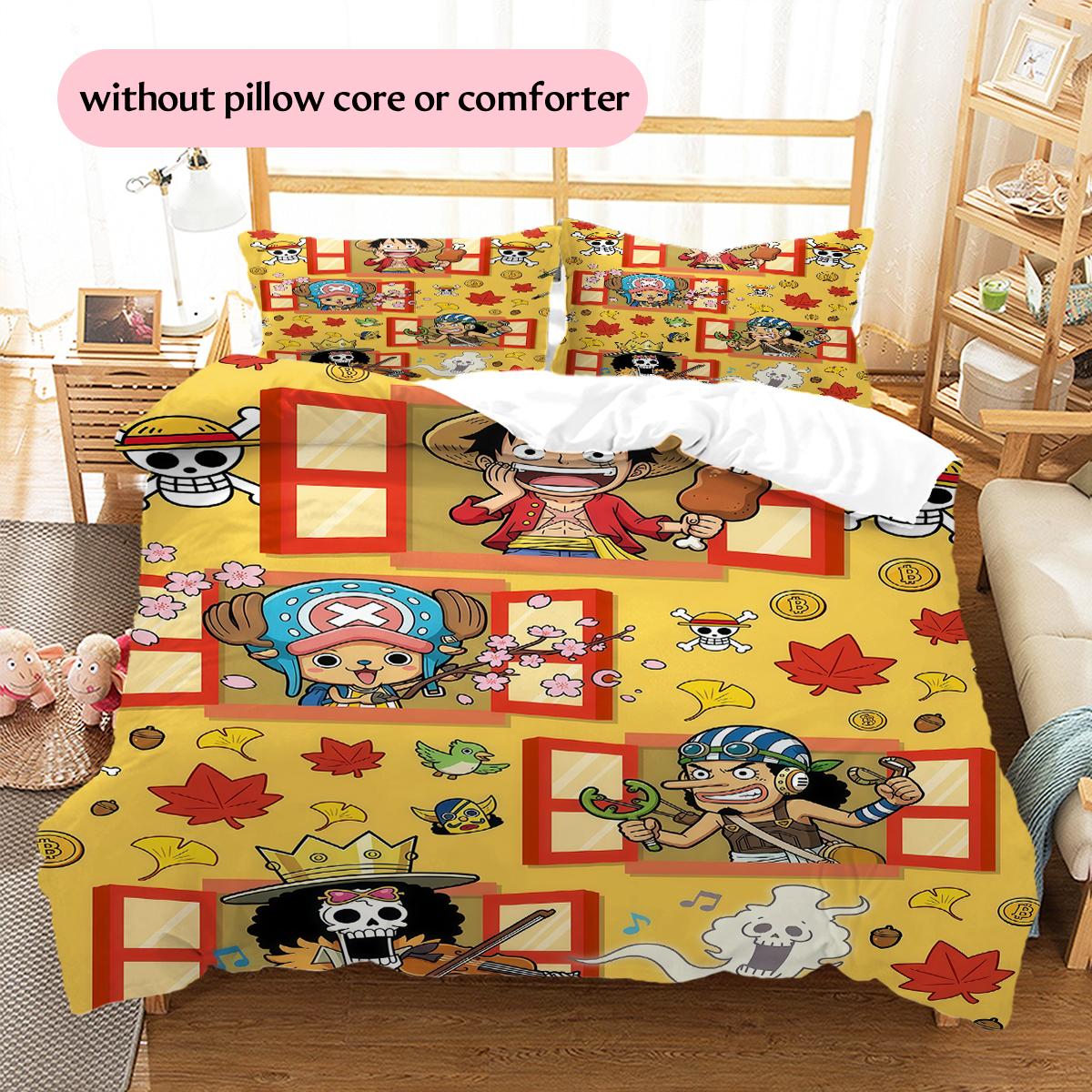

One Piece Chibi Cute Cartoon Pattern Bedding Home Decoration Festival Gift (1 * duvet cover + 2 * pillowcase, without core) 135x200cm