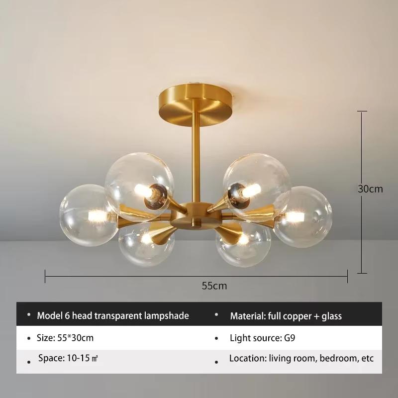 Minimalist Luxury Copper LED Ceiling Chandelier Nordic White Glass Ball Ceiling Lamps Living Dining Room Bedroom Light Fixture