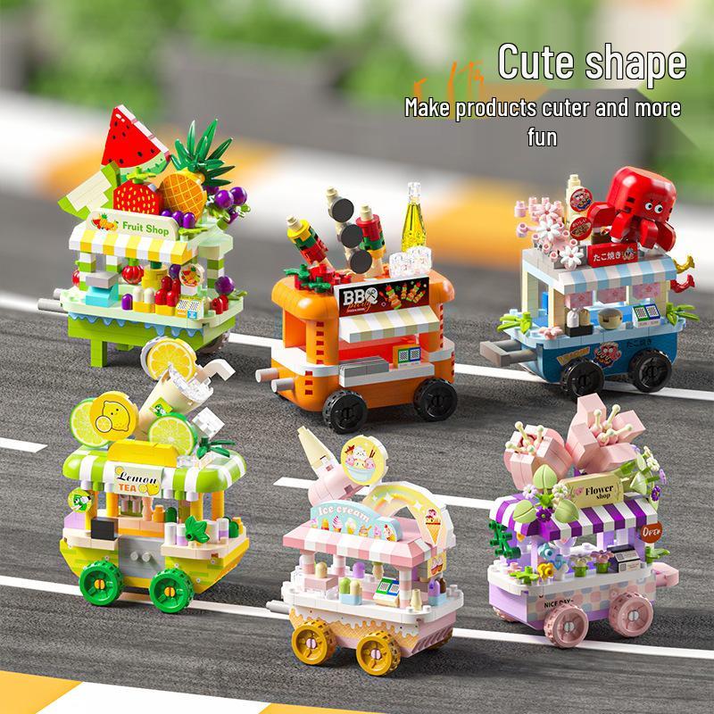 Xiaohongshu City Street Food Cart Model Building Blocks Toy