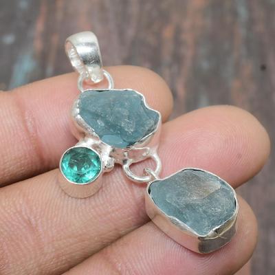 Apatite Rough, Tourmaline Gemstone 925 Sterling Silver Handmade Jewelry Pendant For Her