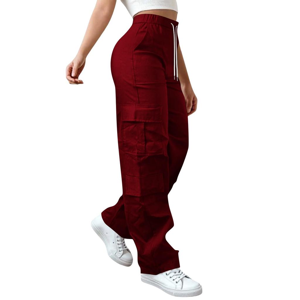 Dámské elastické cargo kalhoty s vysokým pasem, strečové, ležérní, se širokými nohavicemi, streetwear, parašutistické, turistické kalhoty s kapsami