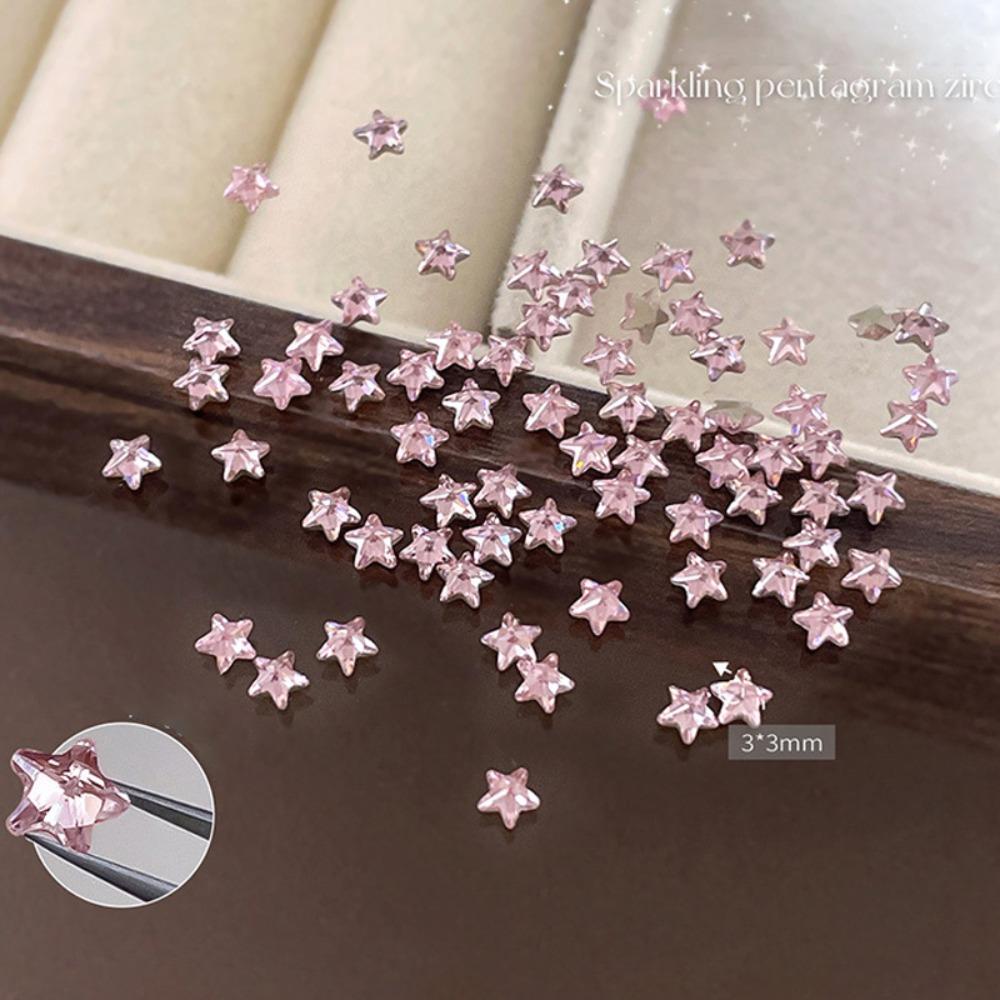 50PCS 3D Nail Art Rhinestones Sparkle Colorful 3mm Mini Star Shiny Zircon Rhinestones Glossy Glitter Pointed Bottom