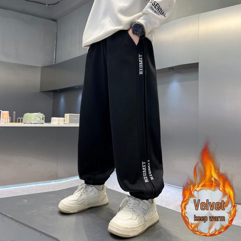 Boys' Fleece-Lined Thick Winter Sports Pants, New 2025 Style, One-Piece Sweatpants for Older Children